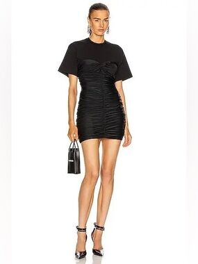 ALEXANDER WANG Short-Sleeve Ruched Bodycon Mini Dress in black size S